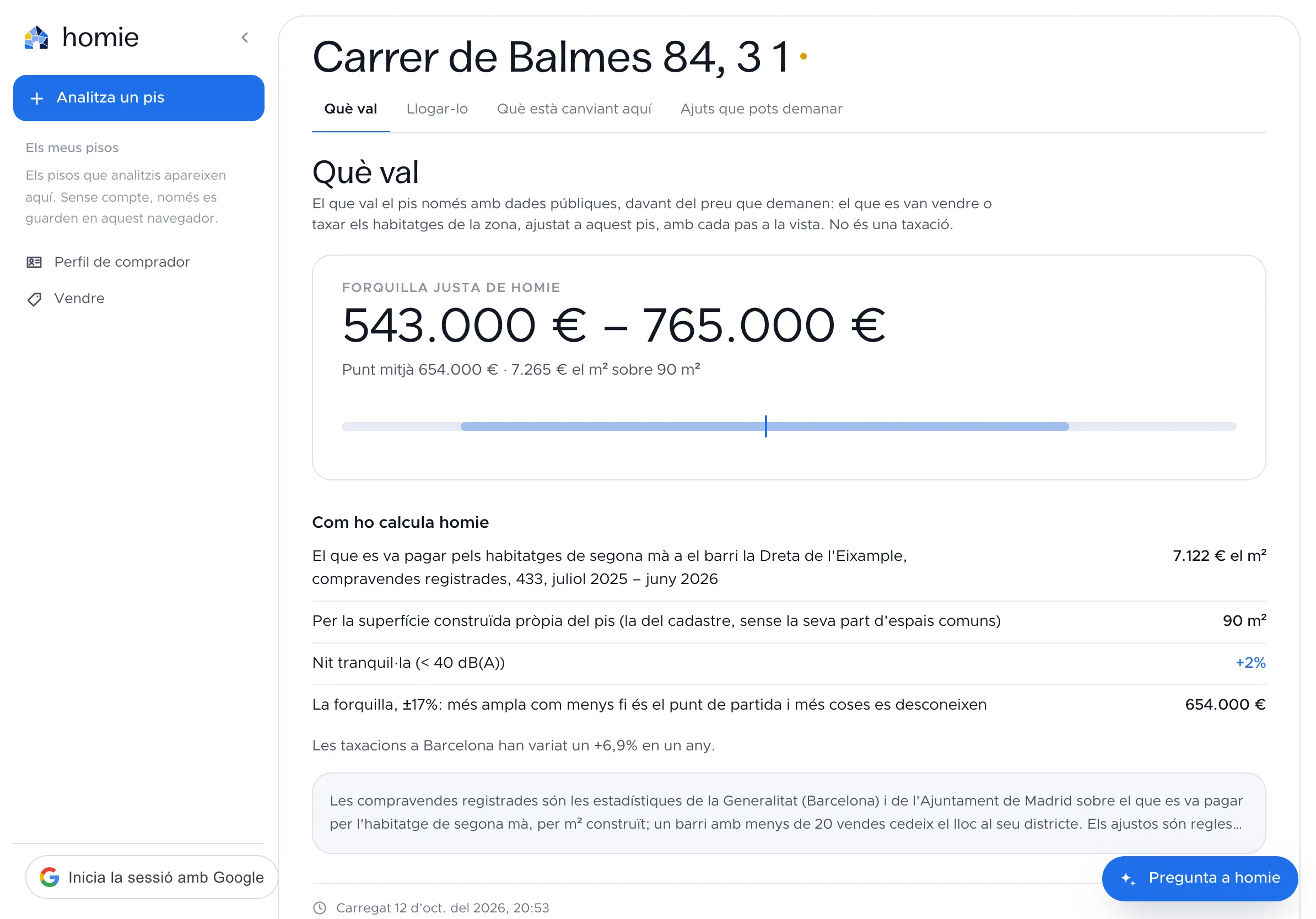 L'informe de homie de Carrer de Balmes 84: El que et costa