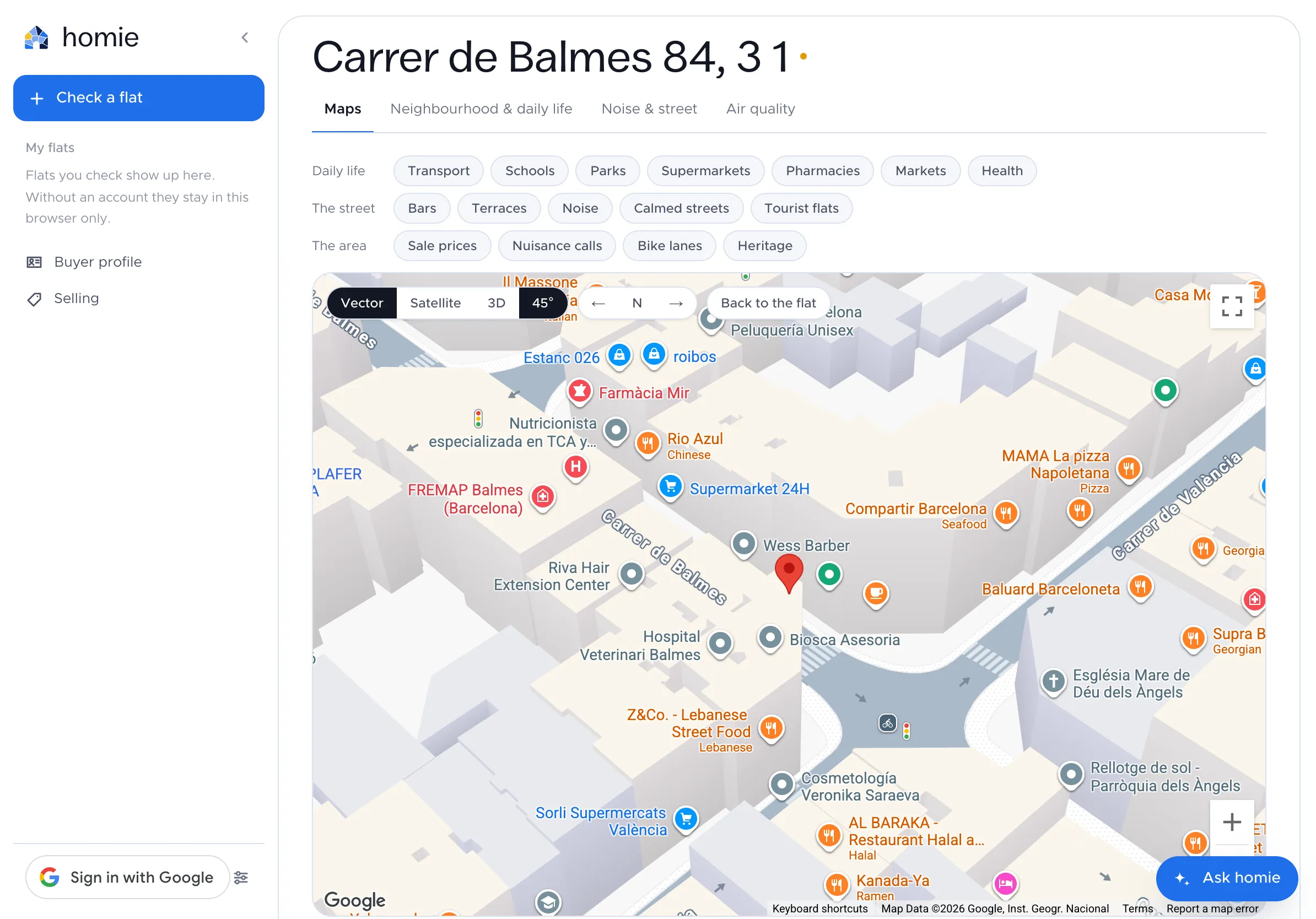homie's report for Carrer de Balmes 84: Maps