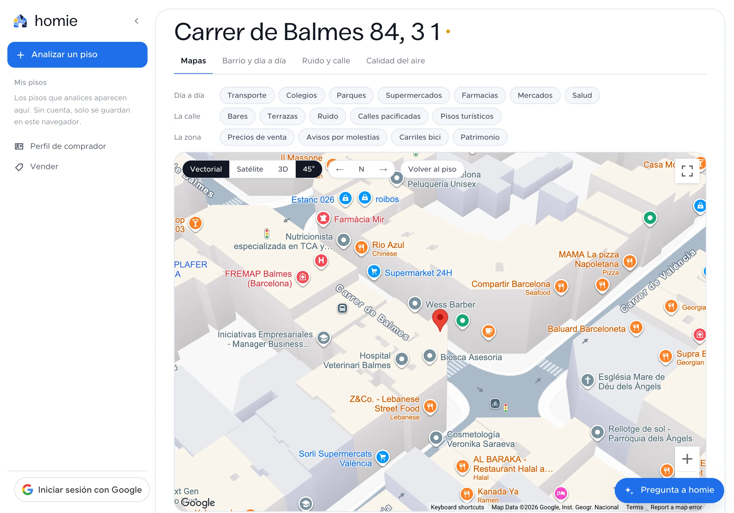 El informe de homie de Carrer de Balmes 84: Mapas