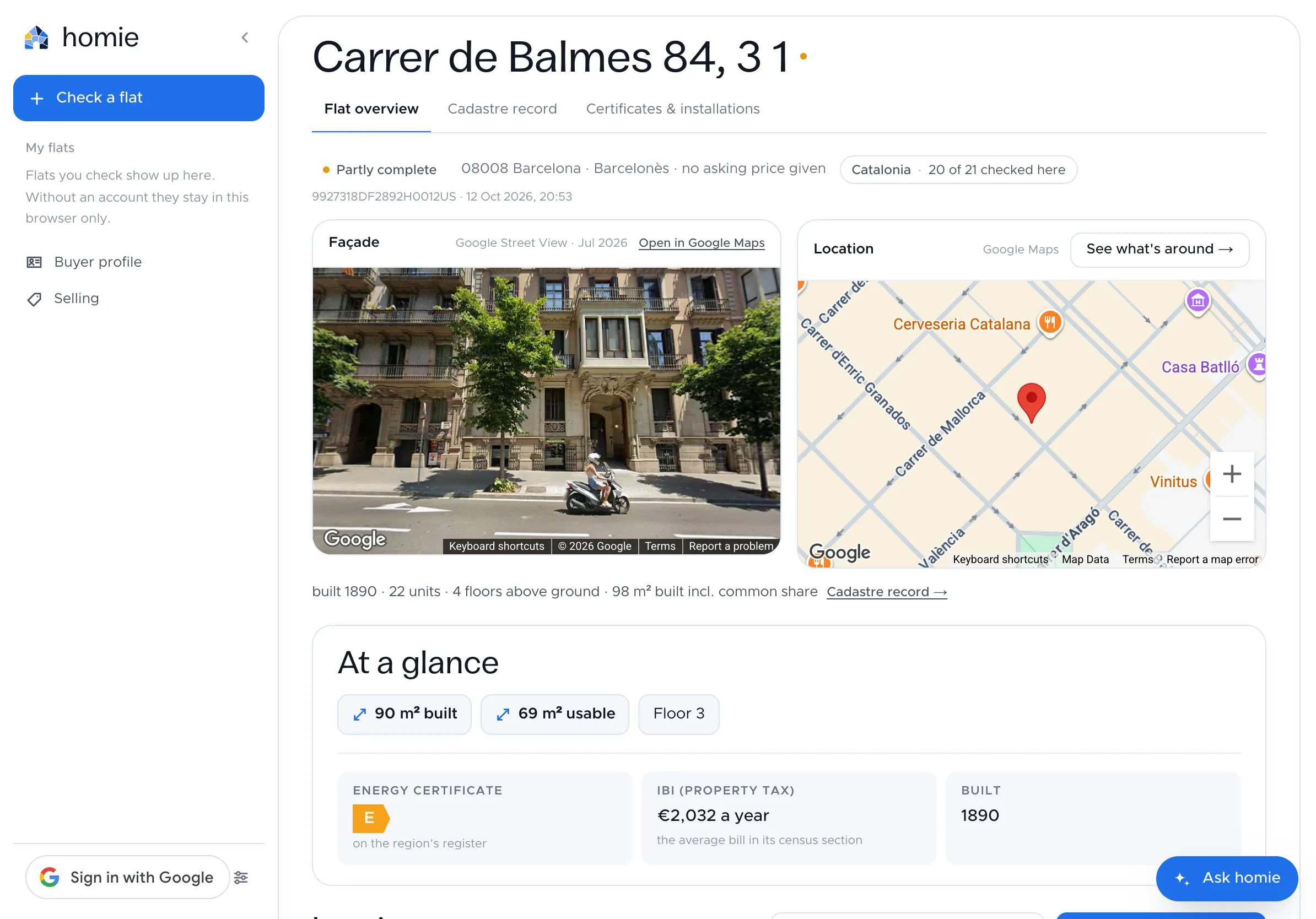 homie's report for Carrer de Balmes 84: Flat overview