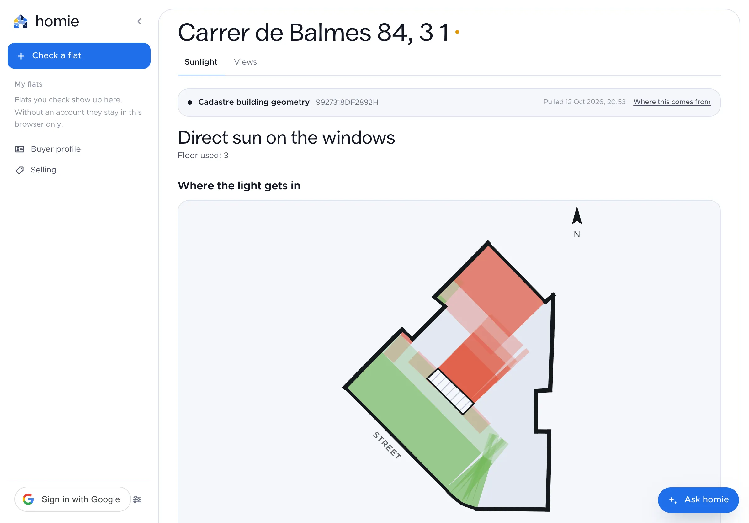 homie's report for Carrer de Balmes 84: Sunlight